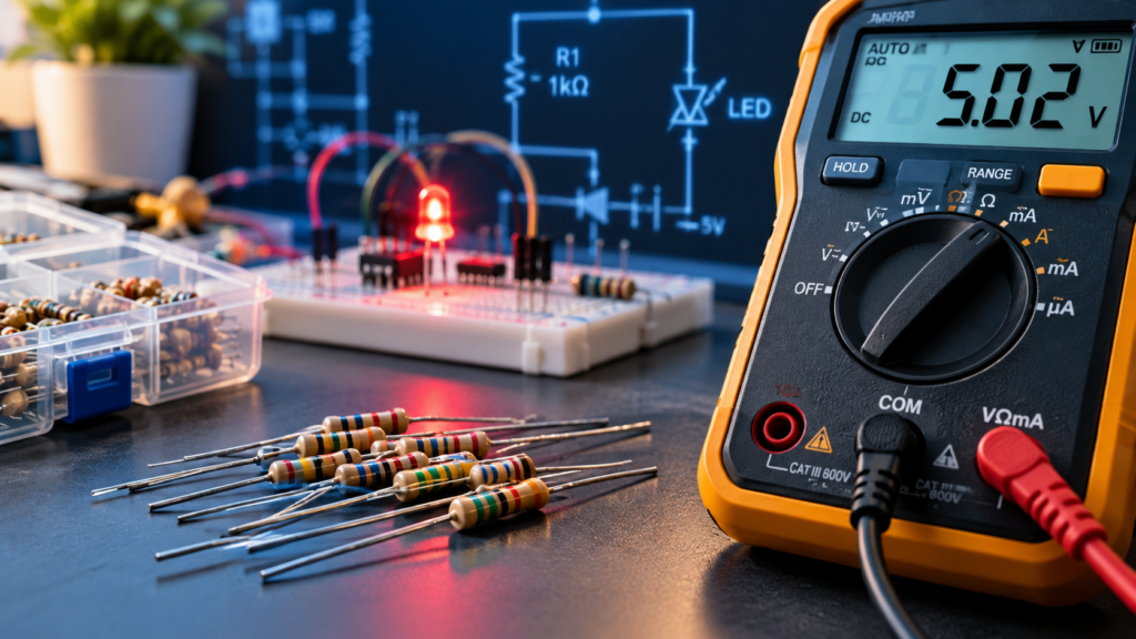 How to drop voltage with a resistor circuit and multimeter calculation